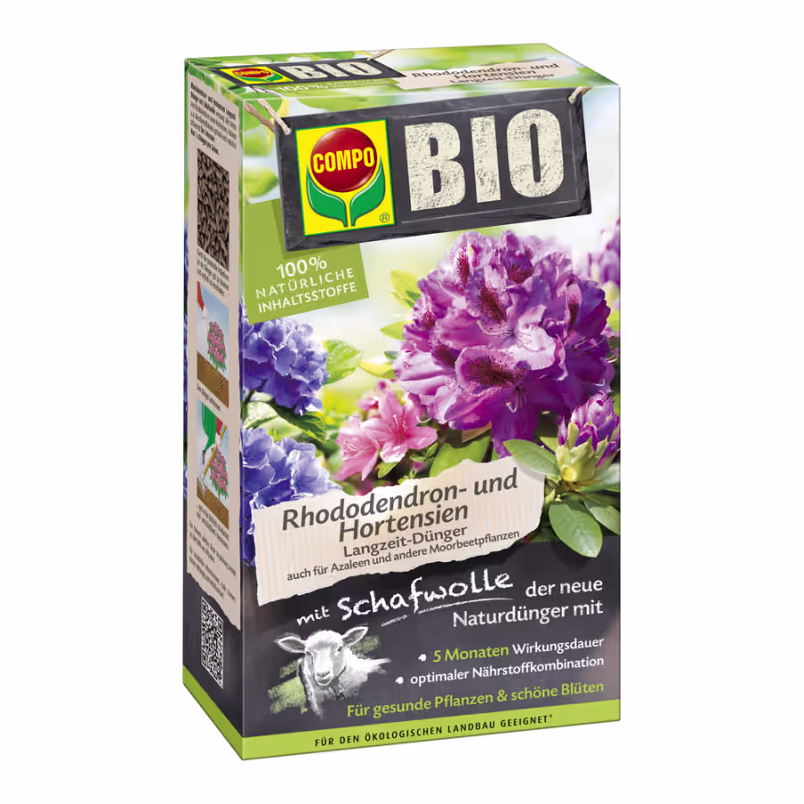 COMPO BIO Hosszú Hatású Tápanyag Granulátum  Bárány Gyapjúval  Hortenzia és Rhododendron 750G
